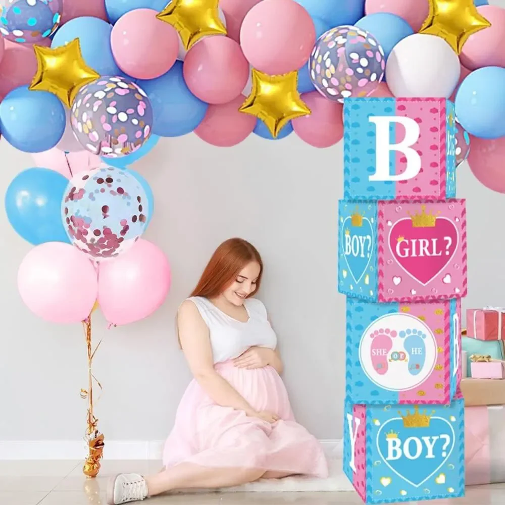 Gender Reveal Decorations 4pcs Baby Box for Baby Shower Gender Reveal 4 Pieces